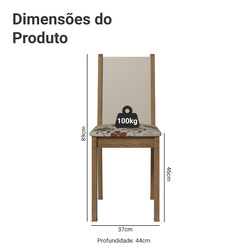 Kit 4 Cadeiras 4291 Madesa Rustic/Crema/Hibiscos - Image 3