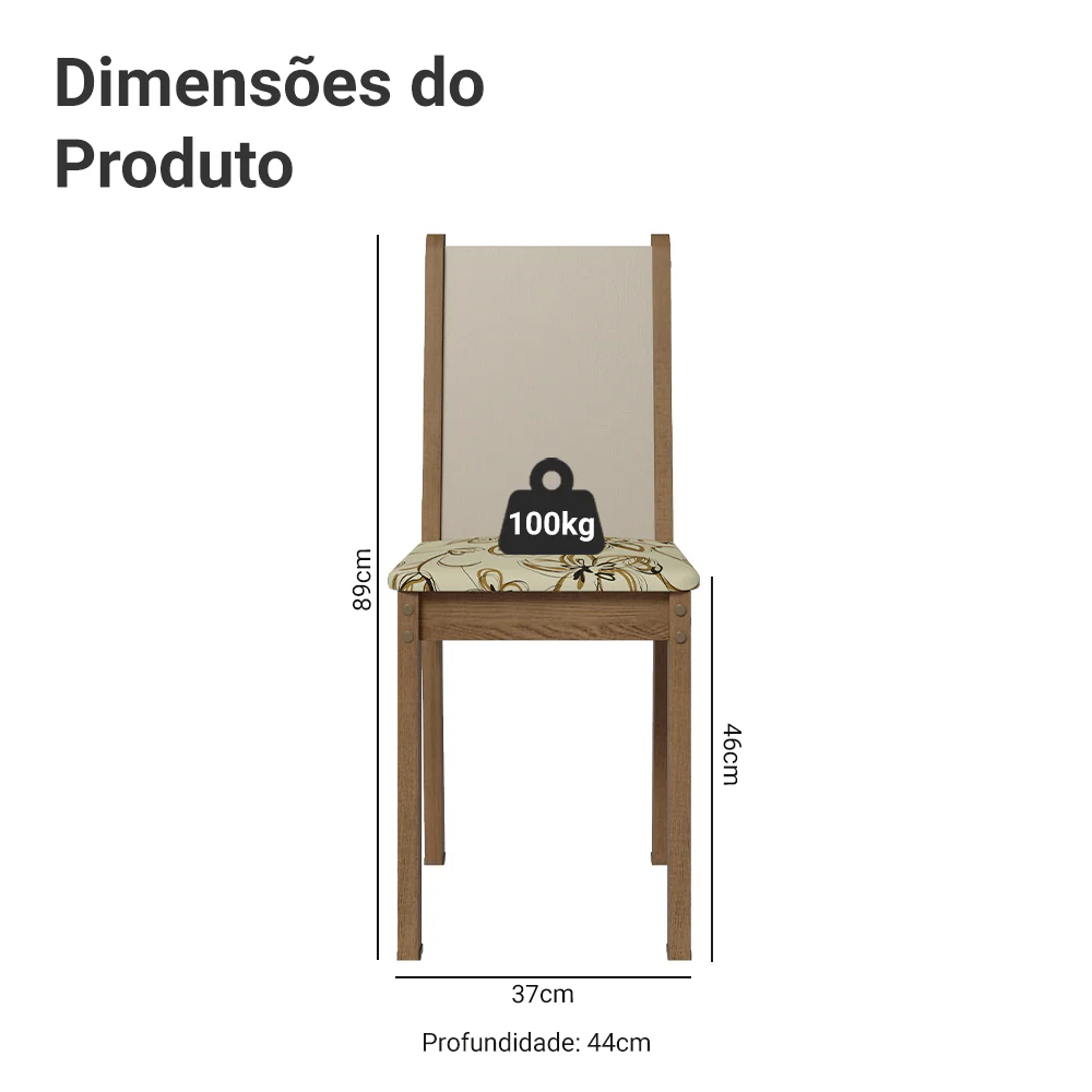 Kit 4 Cadeiras de Jantar 4291 Rustic/Crema/Lírio Bege Madesa - Image 3