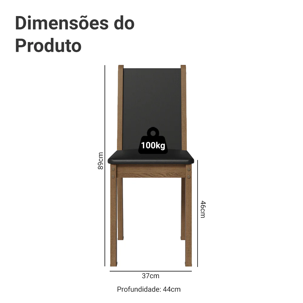 Kit 4 Cadeiras de Jantar 4291 Rustic/Preto Madesa - Image 3