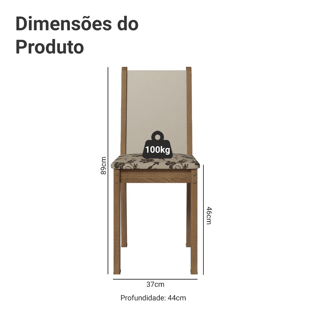 Kit 6 Cadeiras 4291 Madesa Rustic/Crema/Bege Marrom - Image 3