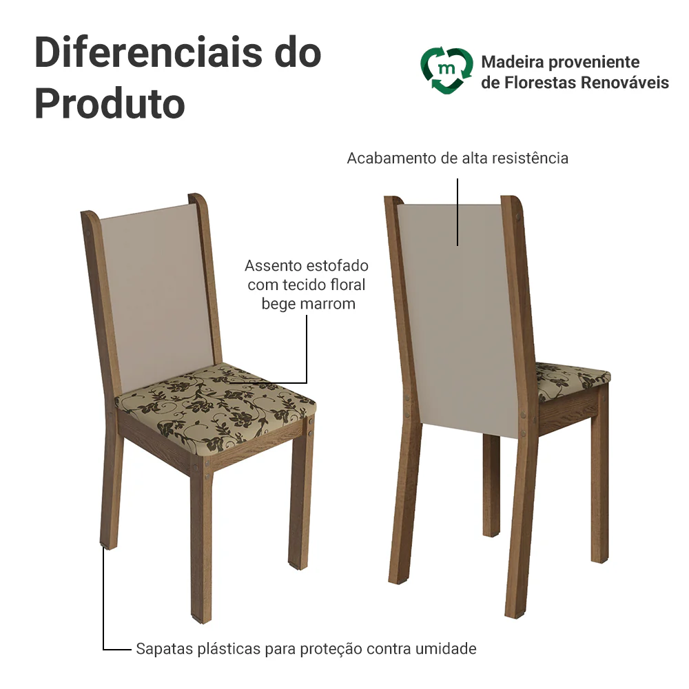 Kit 6 Cadeiras 4291 Madesa Rustic/Crema/Bege Marrom - Image 4