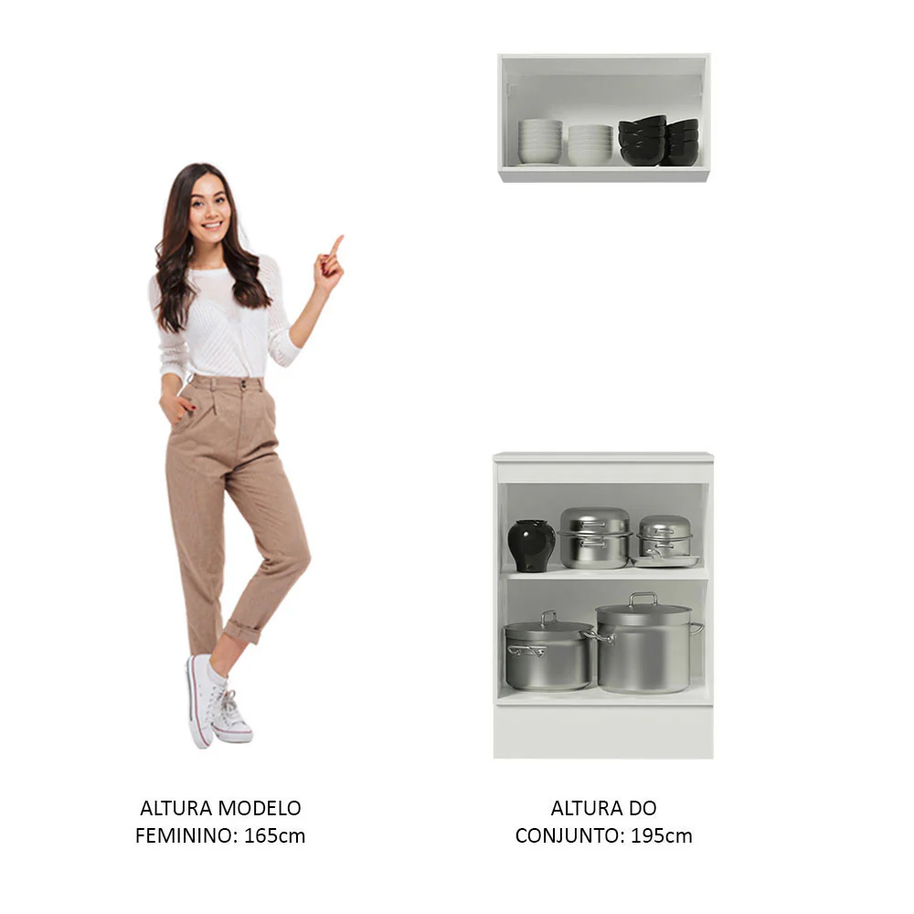 Kit 60 cm 100% MDF 2 Portas e 1 Suspensa Branco Smart Madesa - Image 6