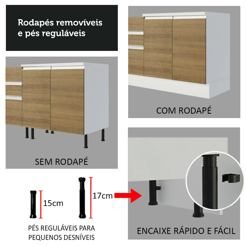 Kit 60 Madesa Smart 2 Portas e 1 Suspensa com tampo Rustic/Crema/Branco - Image 8