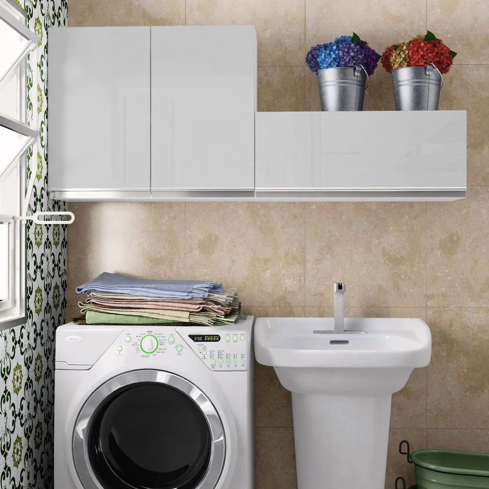 Kit Área De Serviço Madesa Acordes 100% MDF com 2 Armários Aéreos Portas Branco Brilho