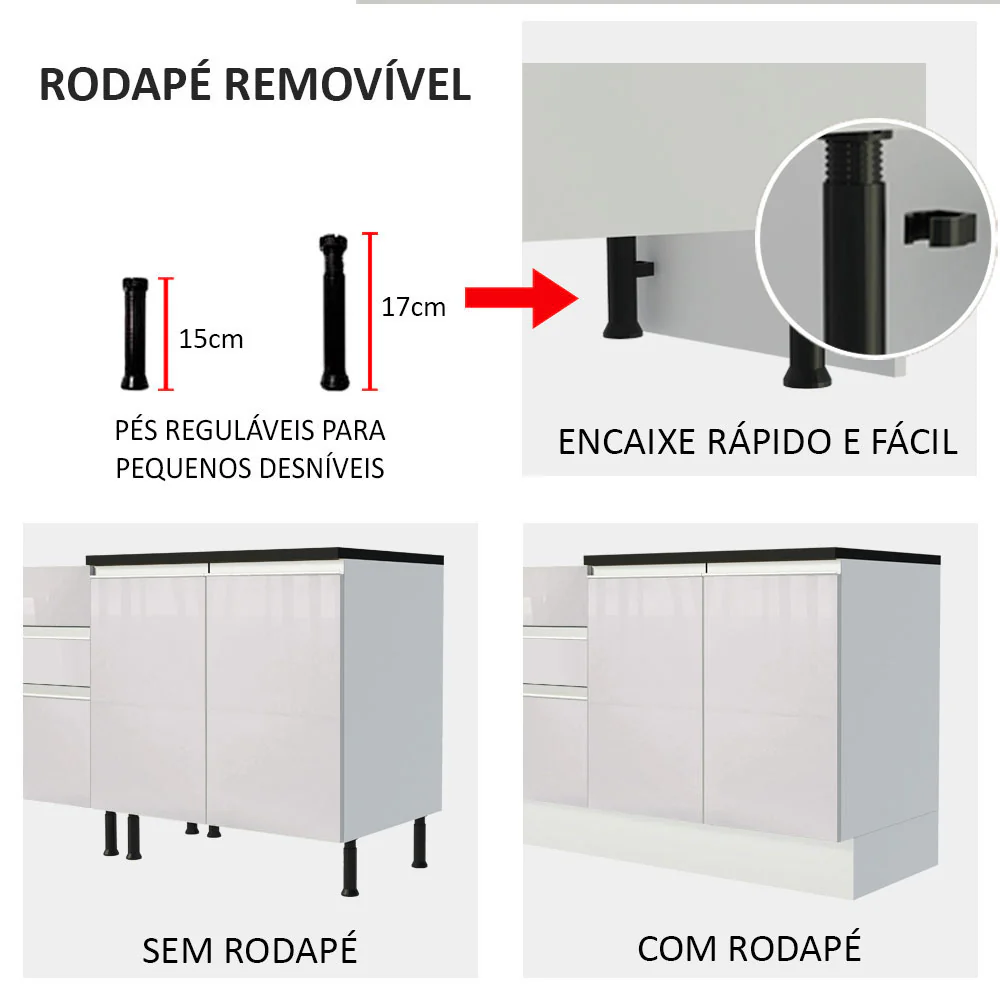 Kit Área De Serviço Madesa Acordes 100% MDF com Armário, Gaveteiro e Balcão de Canto Portas Branco Brilho - Image 7