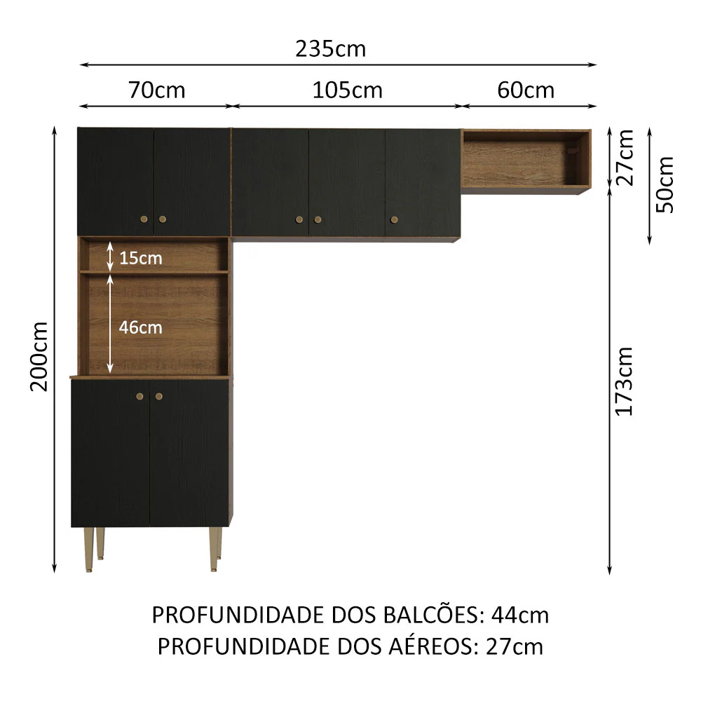 Kit Área de Serviço Lavanderia 235cm Rustic/Preto Gourmet Madesa - Image 3