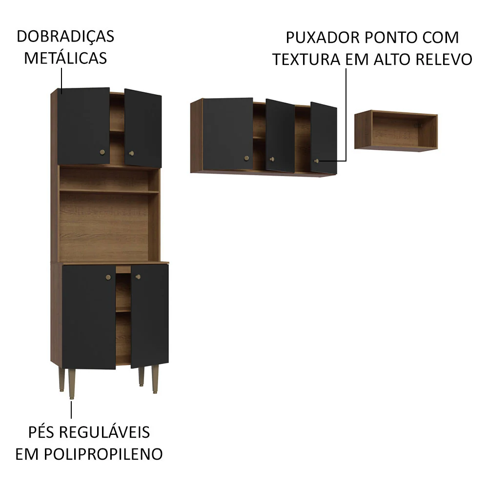Kit Área de Serviço Lavanderia 235cm Rustic/Preto Gourmet Madesa - Image 4