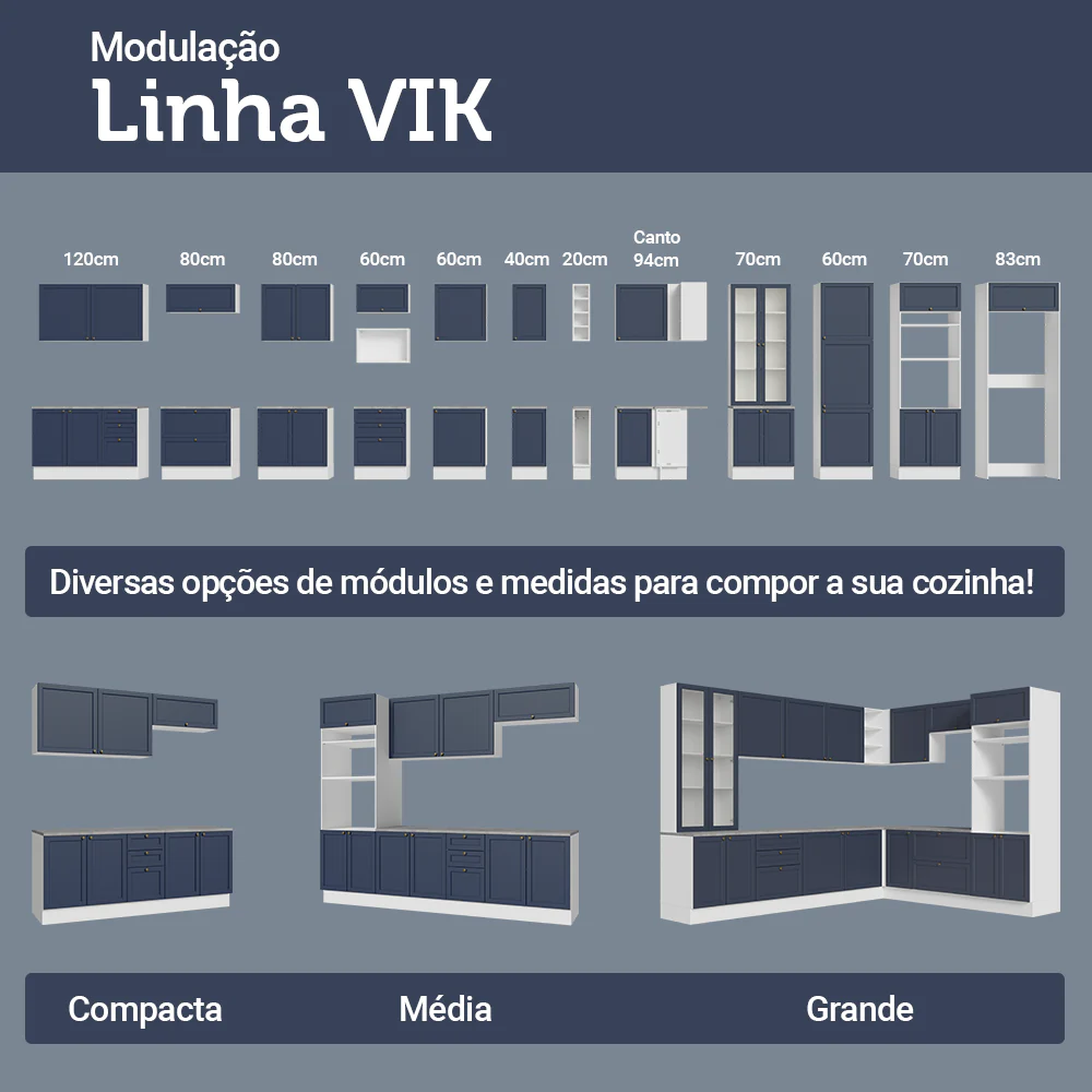 Kit Balcão + Cristaleira 70 cm Branco/Azul Vik Madesa 02 - Image 9
