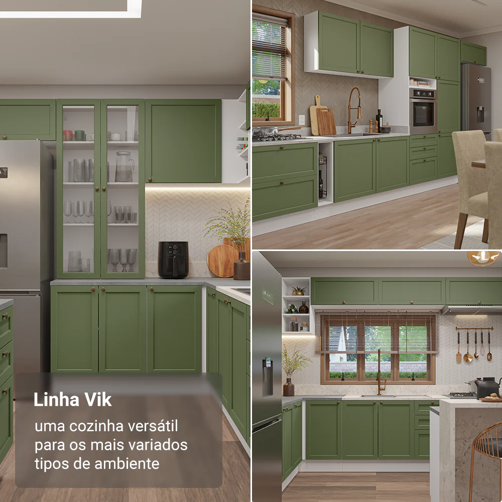 Kit Balcão + Cristaleira 70 cm Branco/Verde Vik Madesa 01 - Image 5