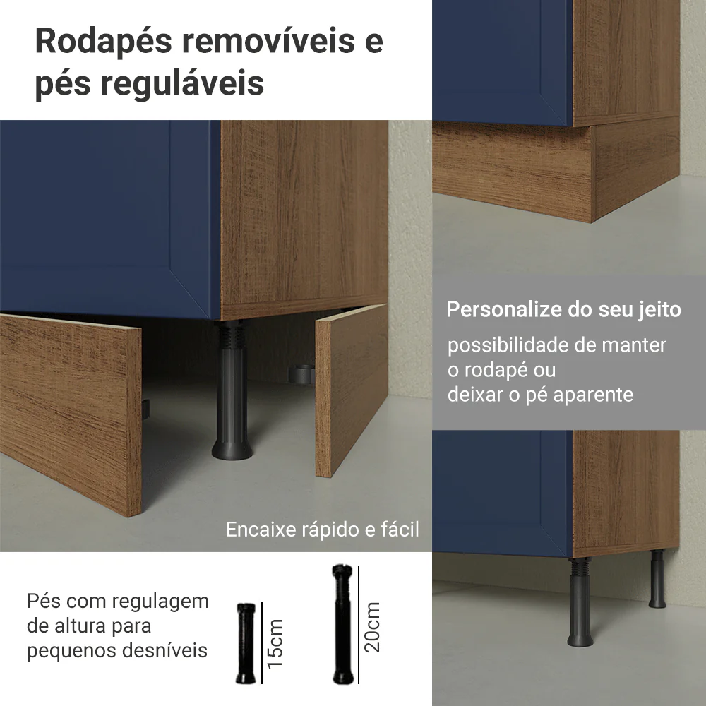 Kit Balcão + Cristaleira 70 cm Rustic/Azul Vik Madesa 02 - Image 8