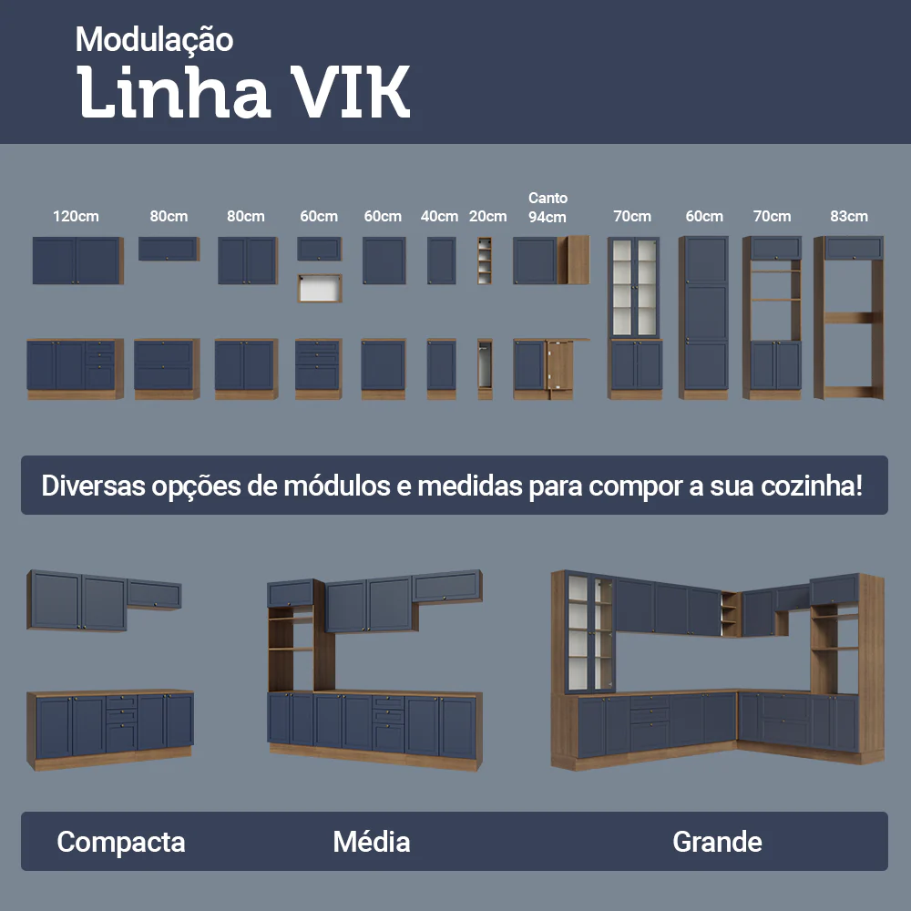 Kit Balcão + Cristaleira 70 cm Rustic/Azul Vik Madesa 02 - Image 9