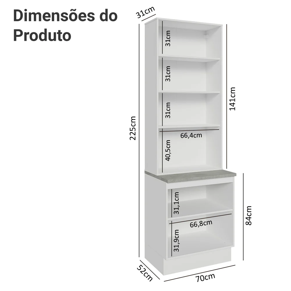 Kit Balcão + Cristaleira 70cm Branco/Cinza Agata Madesa 01 - Image 3