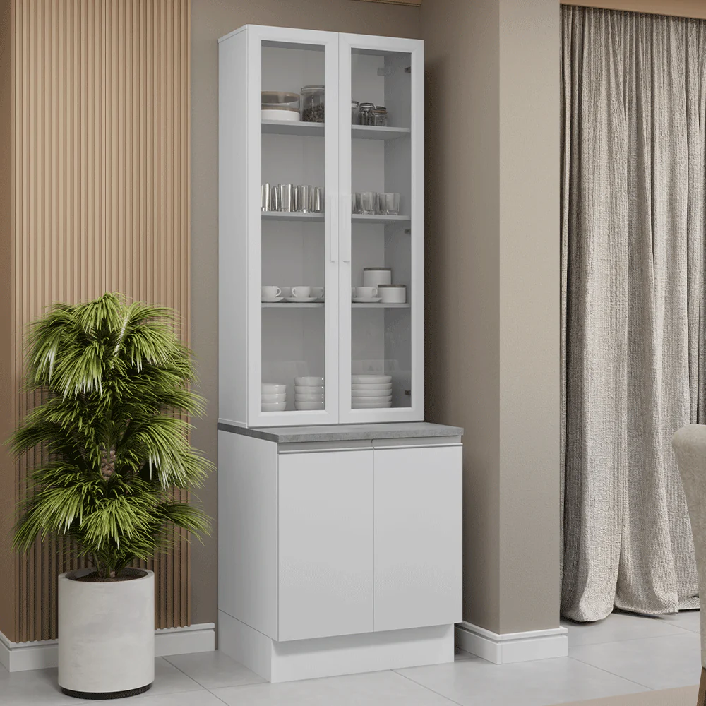 Kit Balcão + Cristaleira 70cm Branco Glamy Madesa 02