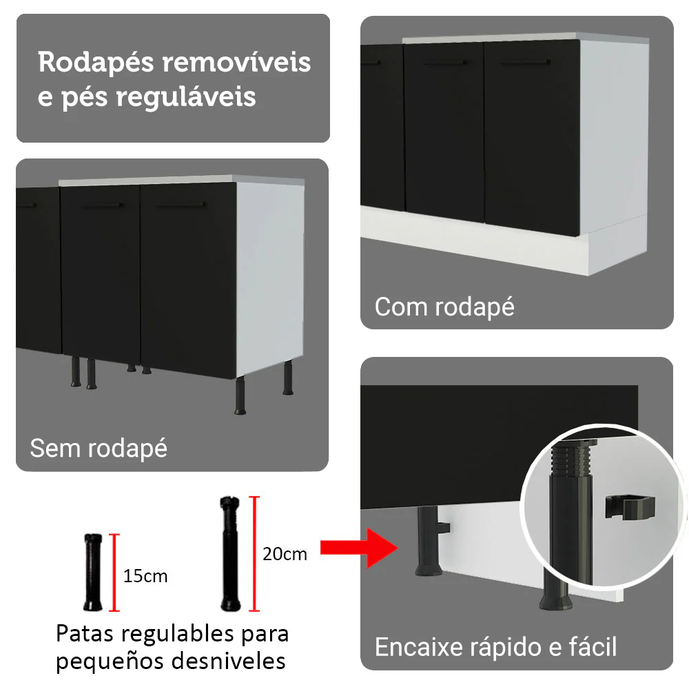 Kit Balcão + Cristaleira 70cm Branco/Preto Agata Madesa 01 - Image 9