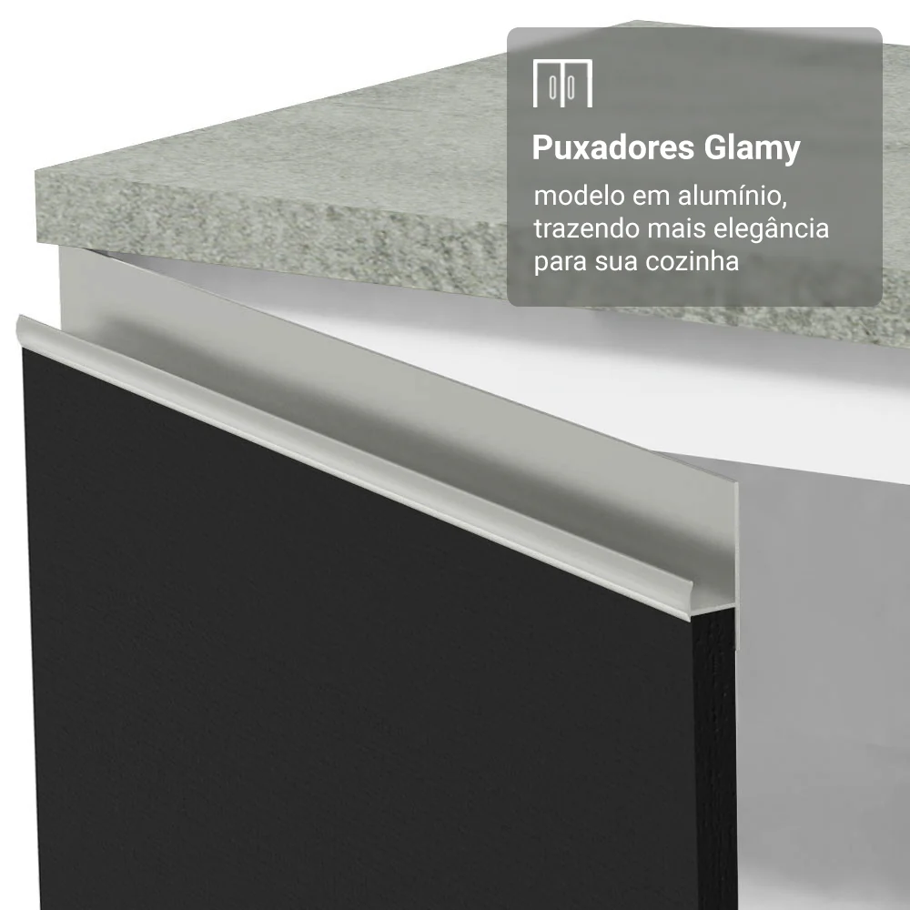 Kit Balcão + Cristaleira 70cm Branco/Preto Glamy Madesa 01 - Image 7