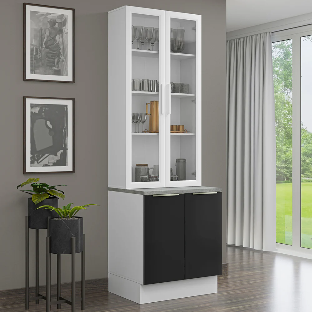 Kit Balcão + Cristaleira 70 x 60 cm Branco/Preto Lux Madesa 01