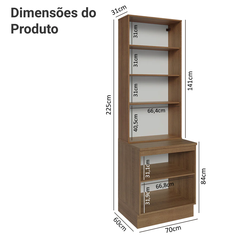 Kit Balcão + Cristaleira 70 x 60 cm Rustic/Cinza Lux Madesa 01 - Image 3