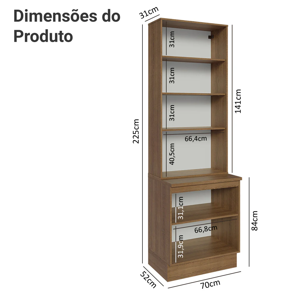 Kit Balcão + Cristaleira 70cm Rustic/Crema Agata Madesa 01 - Image 3