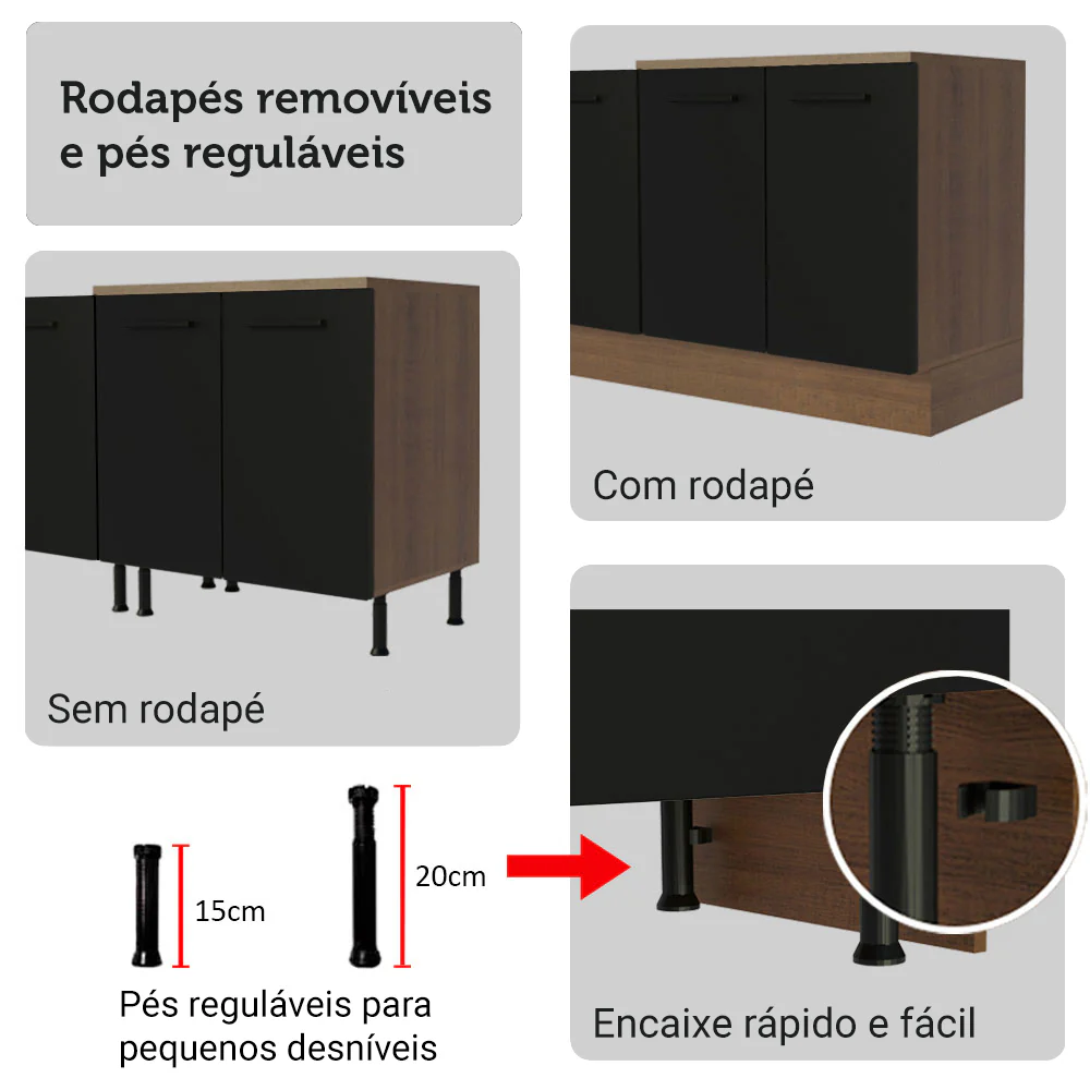 Kit Balcão + Cristaleira 70cm Rustic/Preto Agata Madesa 01 - Image 9