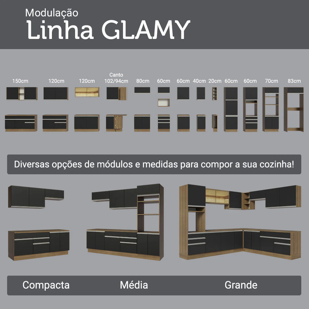 Kit Balcão + Cristaleira 70cm Rustic/Preto Glamy Madesa 02 - Image 8
