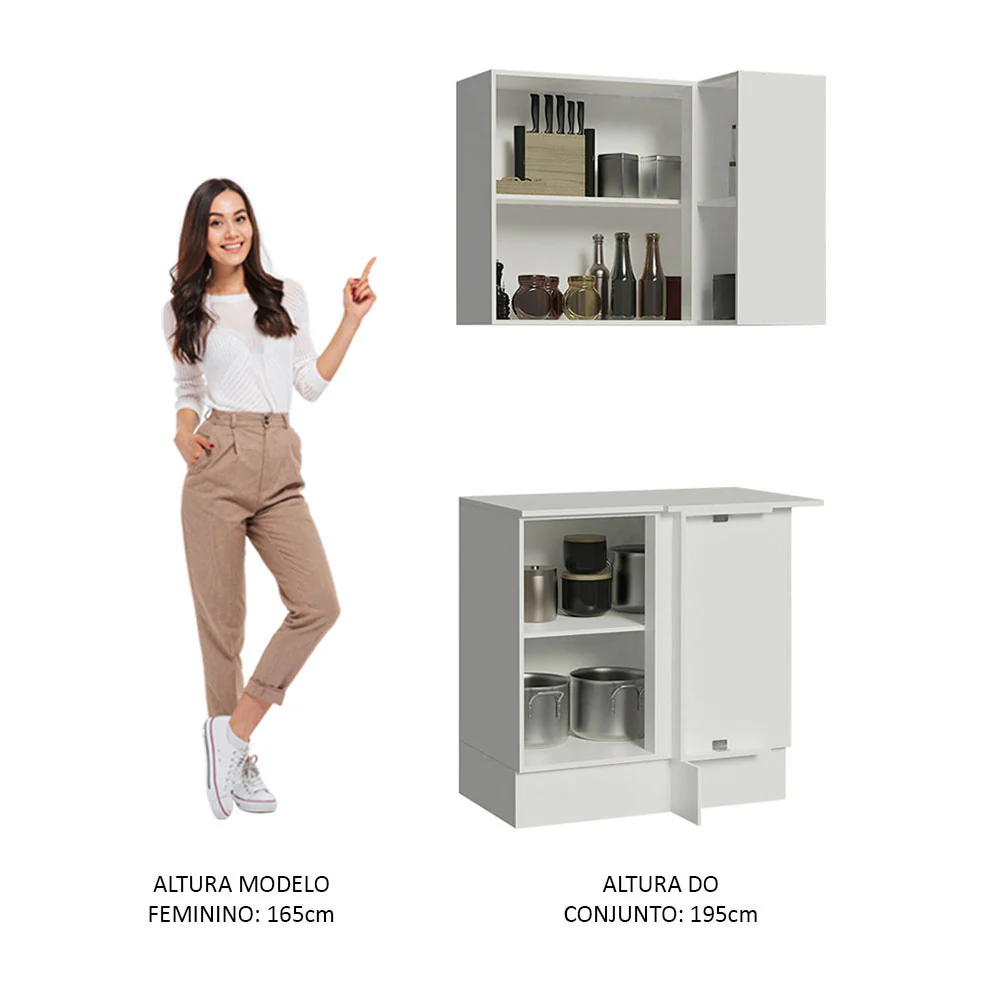 Kit Canto Madesa Smart 100% MDF 2 Portas e Nicho Frentes Branco Brilho - Image 3
