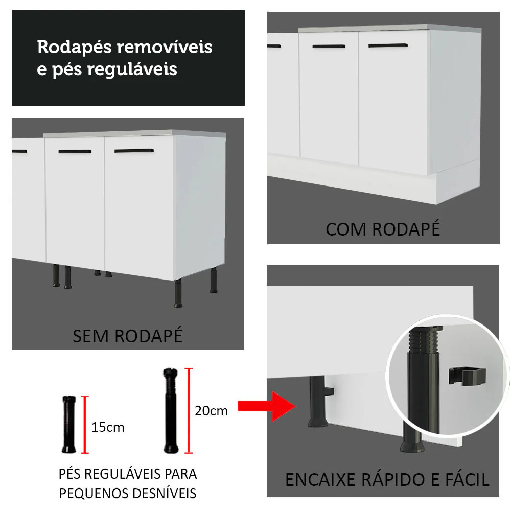 Kit com 2 Balcões e 2 Armários Aéreos Multiuso 200cm Branco Agata Madesa - Image 8