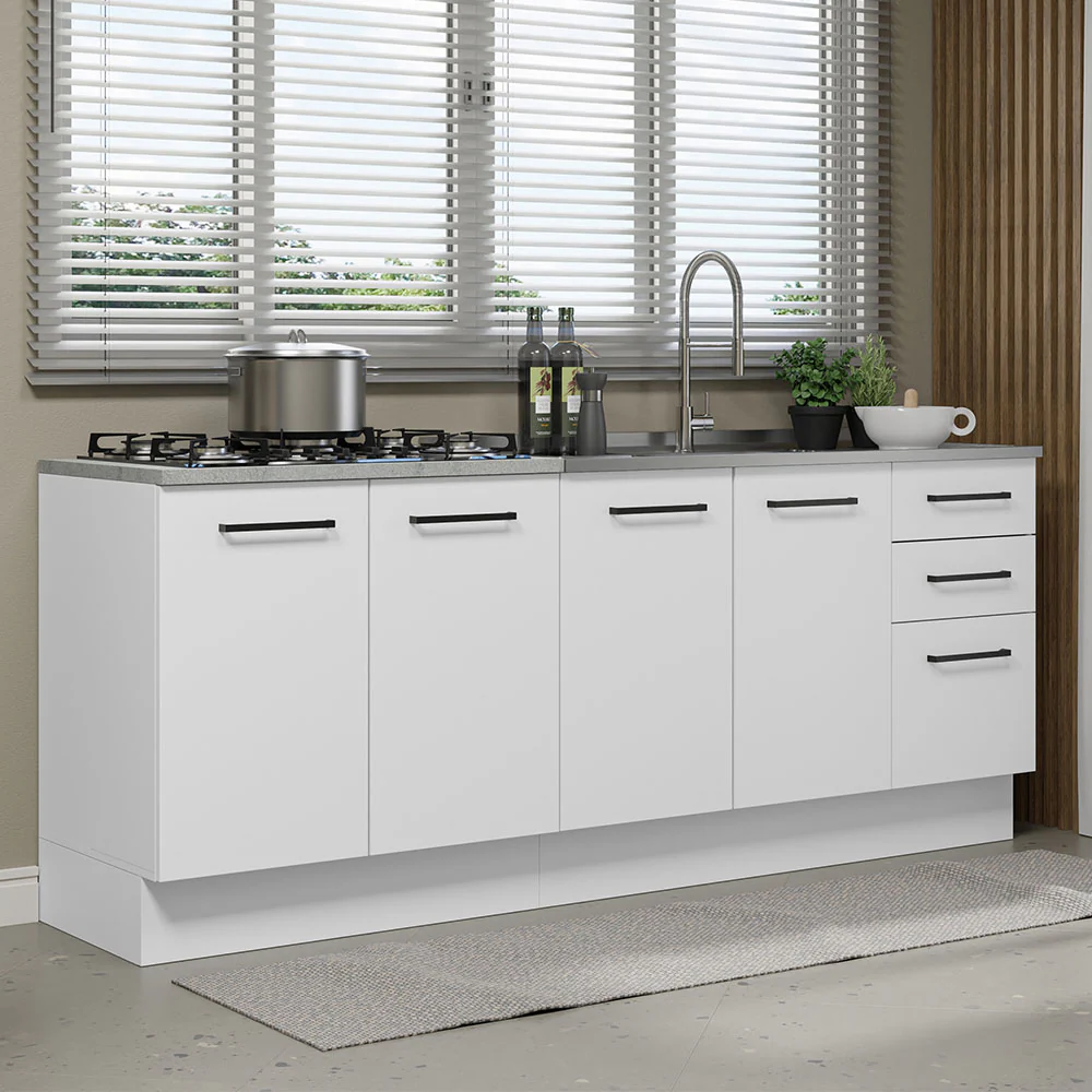 Kit com 2 Balcões de Cozinha Madesa Agata 3 Gavetas 4 Portas (Sem Tampo e Pia) Branco