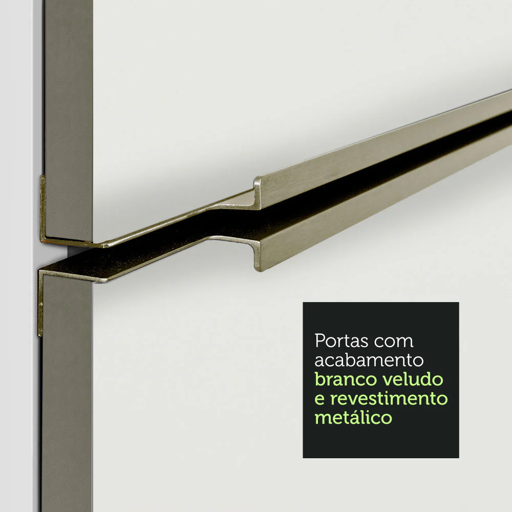 Kit com 2 Balcões de Cozinha 4 Portas 3 Gavetas 200 x 60 cm (Sem Tampo e Pia) Branco/Branco Veludo Lux Madesa - Image 8