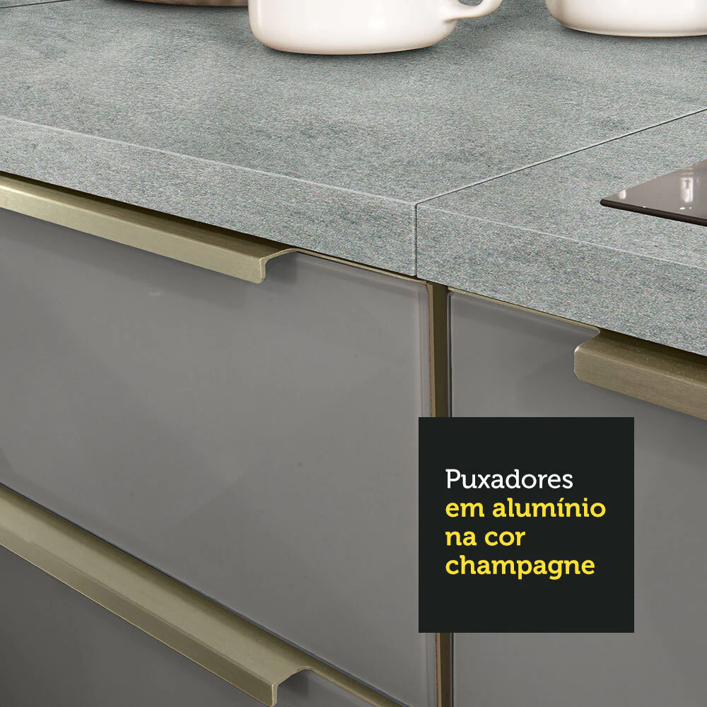 Kit com 2 Balcões de Cozinha 4 Portas 3 Gavetas 200 x 60 cm (Sem Tampo e Pia) Branco/Cinza Lux Madesa - Image 9