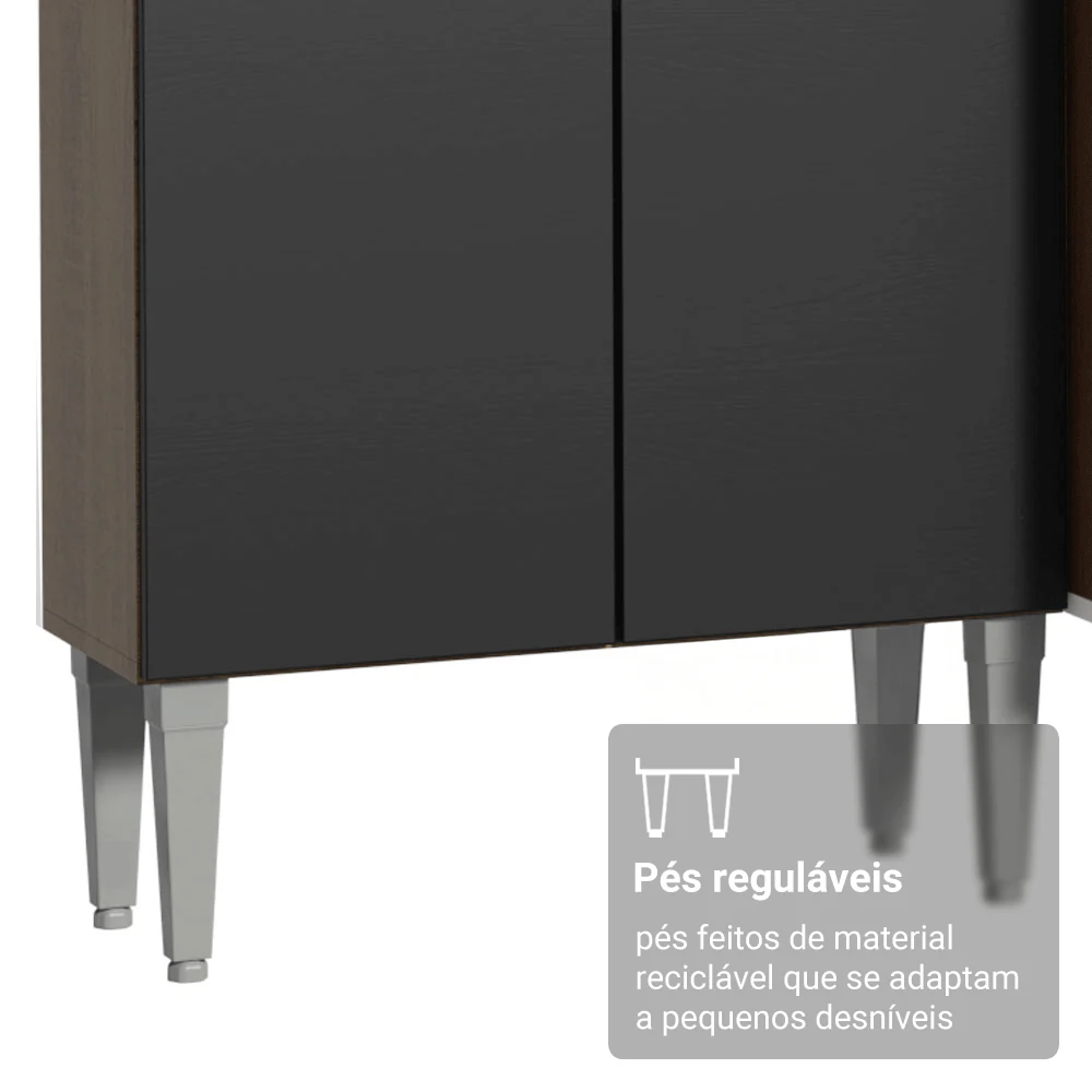 Kit Cozinha Balcão Gabinete 3 Portas 1 Gaveta e Armário Cozinha Despensa 5 Prateleiras Preto/Rustic - Image 8