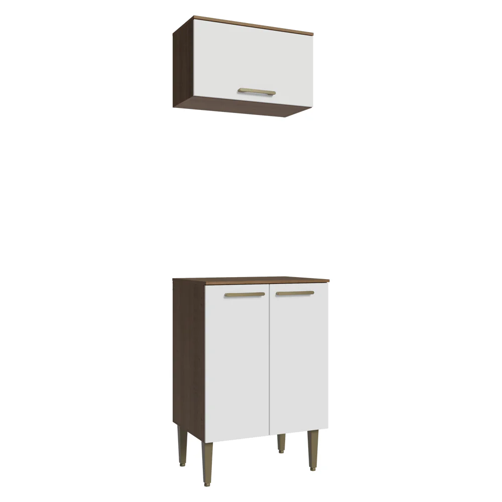 Kit Cozinha com Armário Aéreo e Balcão 60 cm Rustic/Branco Lille Madesa