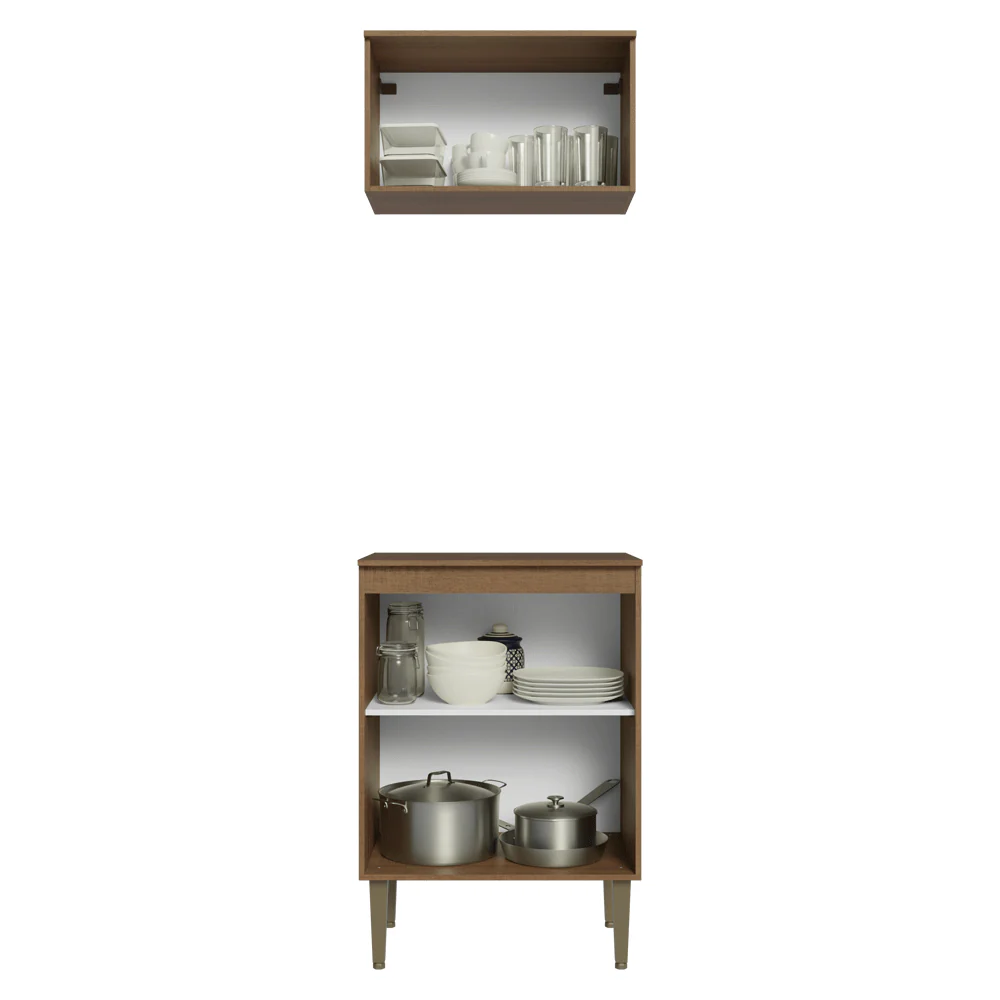 Kit Cozinha com Armário Aéreo e Balcão 60 cm Rustic/Branco Lille Madesa - Image 2