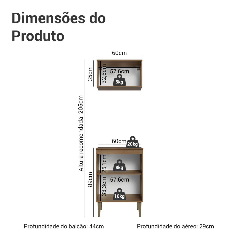 Kit Cozinha com Armário Aéreo e Balcão 60 cm Rustic/Preto Lille Madesa - Image 3
