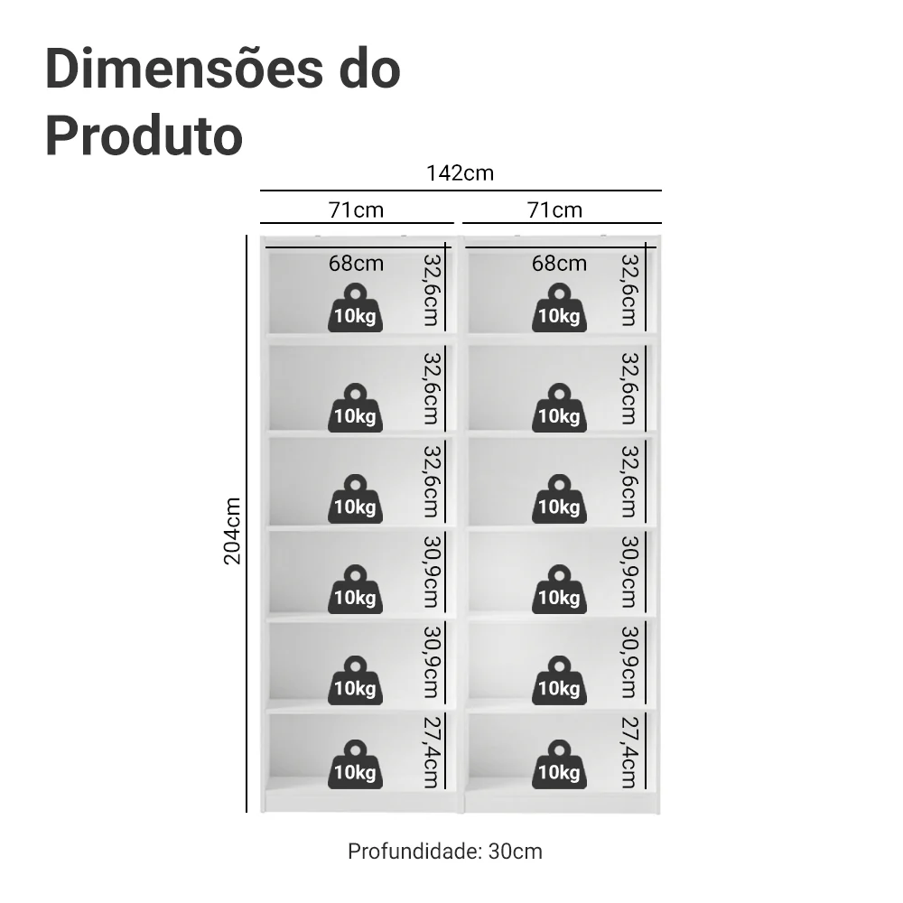 Kit Madesa com 2 Estantes Livreiro 6908 Branco - Image 3