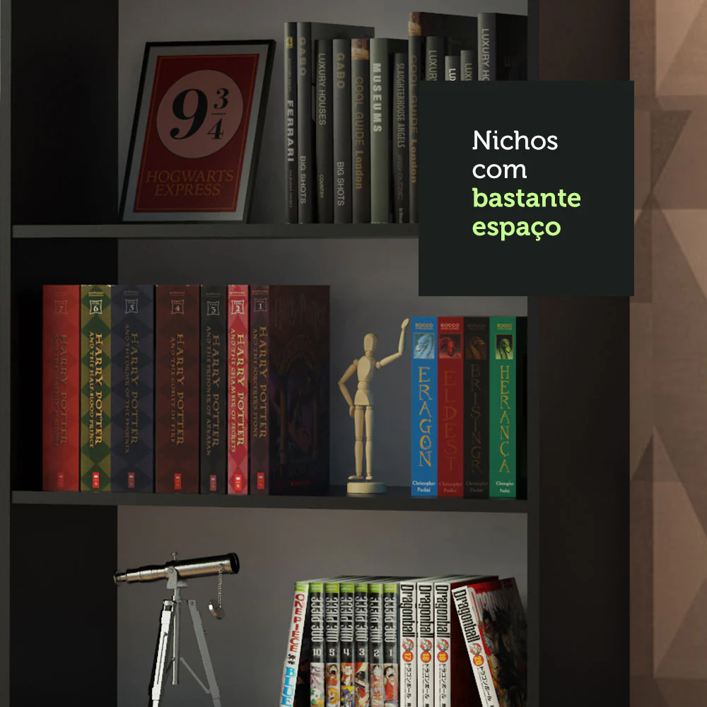 Kit Madesa Estante Livreiro 6908 + Estante Livreiro 6907 Preto - Image 6