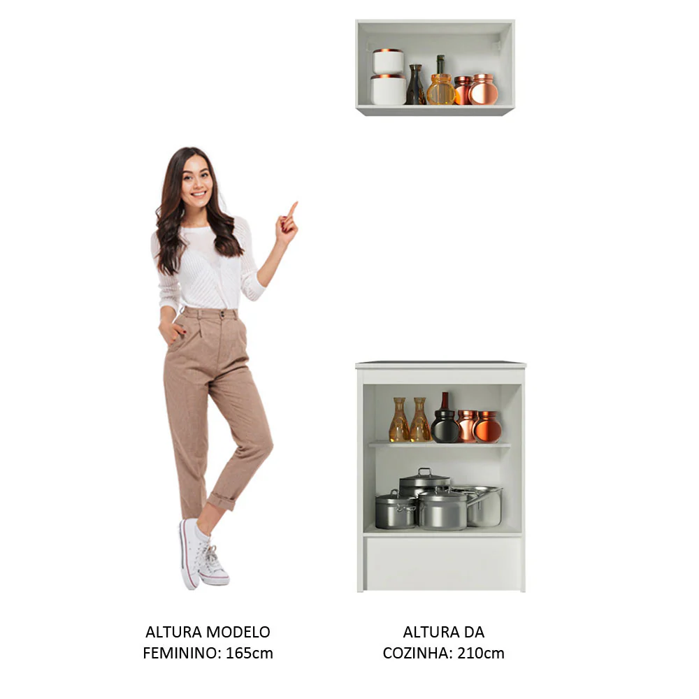 Kit Madesa Topazio 60 cm 2 Portas com Armário Aéreo e Balcão Branco/Rustic - Image 5
