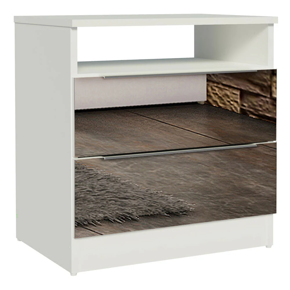 Mesa de Cabeceira Madesa 3227 2 Gavetas com Espelho Branco - Image 2