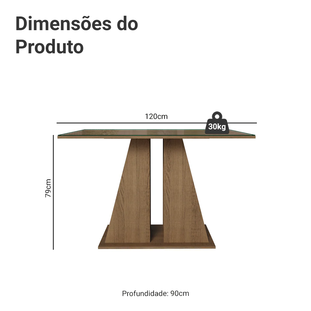 Mesa de Jantar Retangular Tampo de Vidro Rustic 5383 Madesa - Image 2