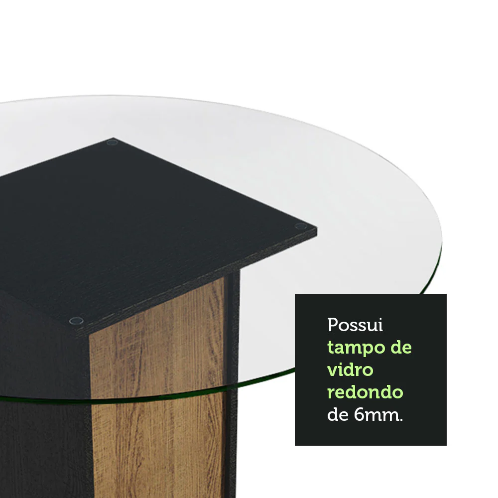 Mesa de Jantar Redonda Madesa 5324 com Tampo de Vidro Preto/Rustic - Image 5