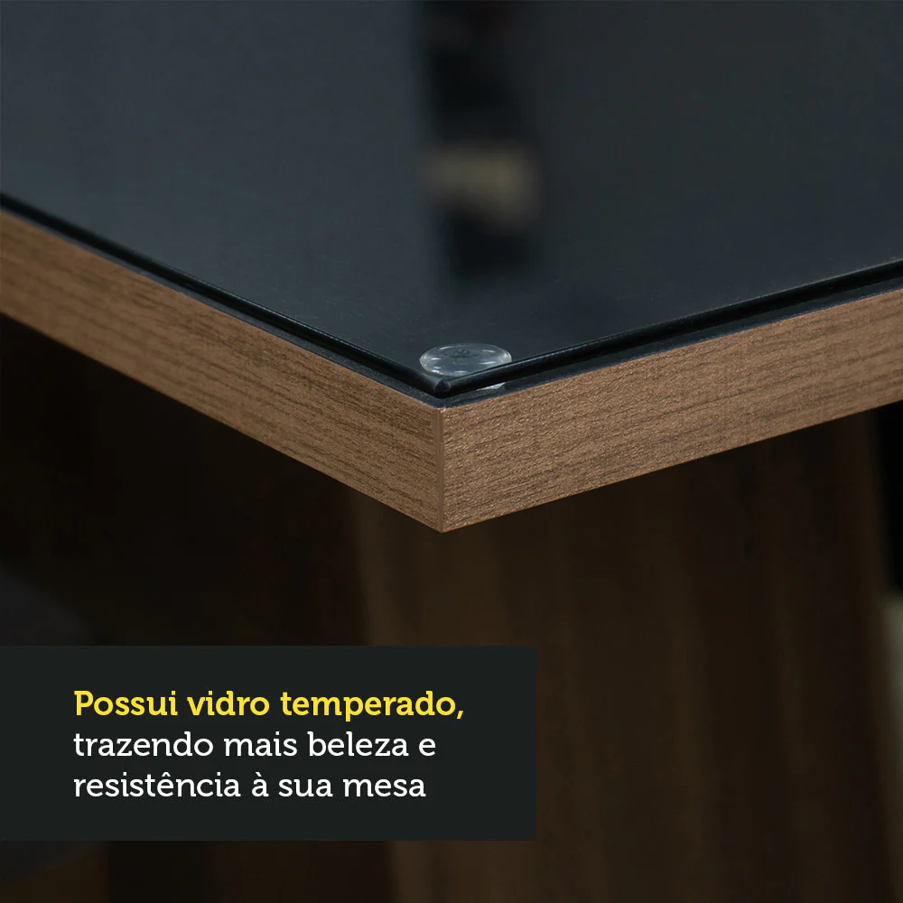 Mesa de Jantar Retangular com Tampo de Vidro Rustic/Preto 5388 Madesa - Image 5