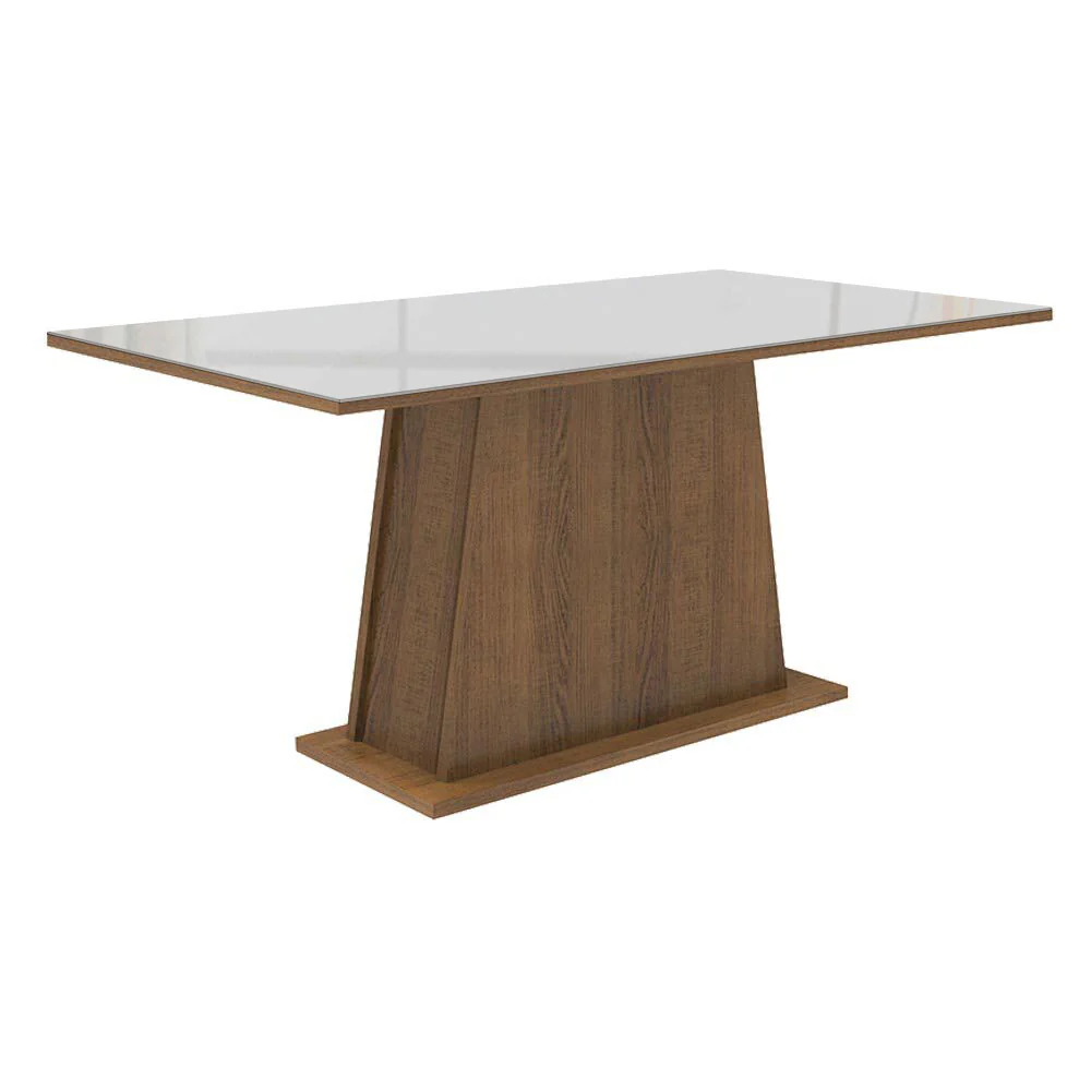 Mesa de Jantar Madesa Retangular Tampo de Vidro 5364 Rustic/Branco