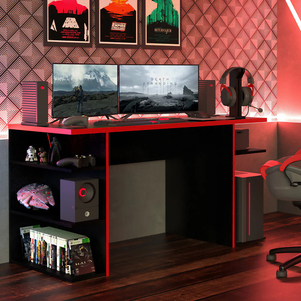 Mesa para Computador Gamer Madesa 9409 Preto/Vermelho