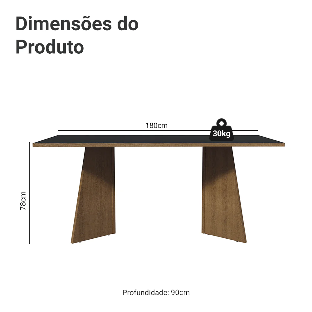 Mesa para Escritório Diretor Presidente 180cm Rustic/Preto 5388 Madesa - Image 3