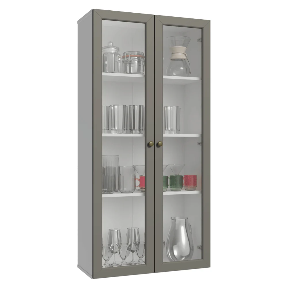 Módulo Cristaleira 70 cm 2 Portas de Vidro Branco/Cinza Vik Madesa