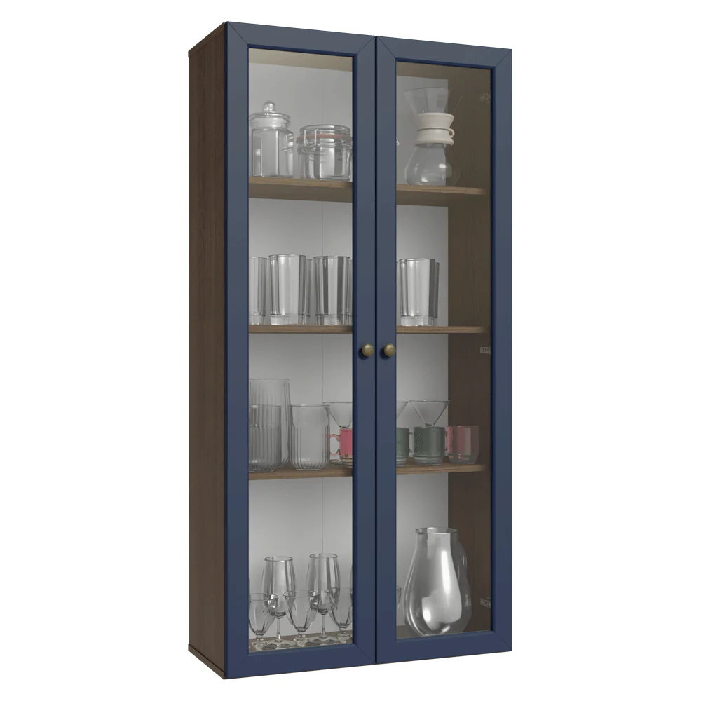 Módulo Cristaleira 70 cm 2 Portas de Vidro Rustic/Azul Vik Madesa