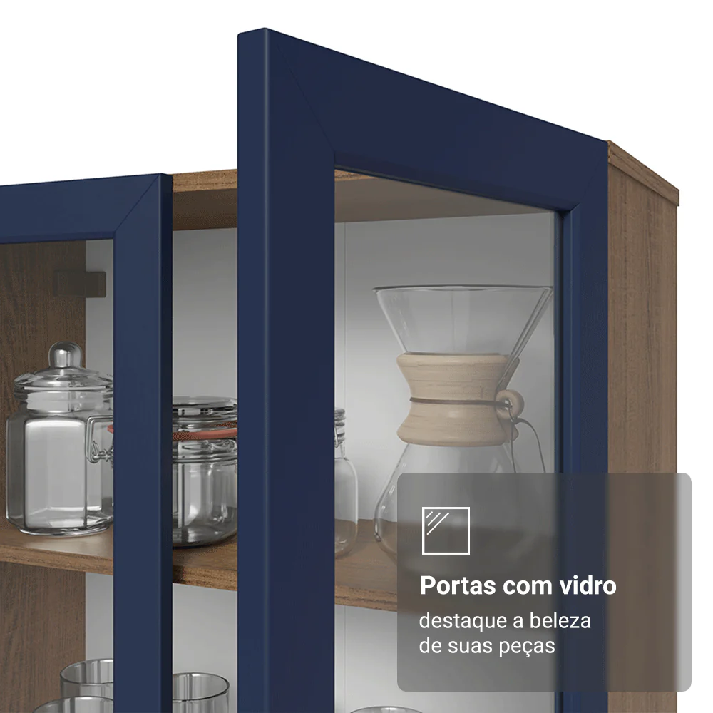 Módulo Cristaleira 70 cm 2 Portas de Vidro Rustic/Azul Vik Madesa - Image 8