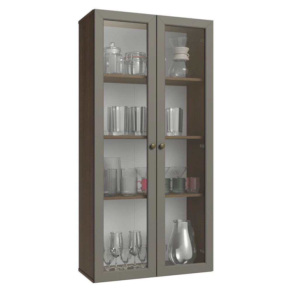 Módulo Cristaleira 70 cm 2 Portas de Vidro Rustic/Cinza Vik Madesa