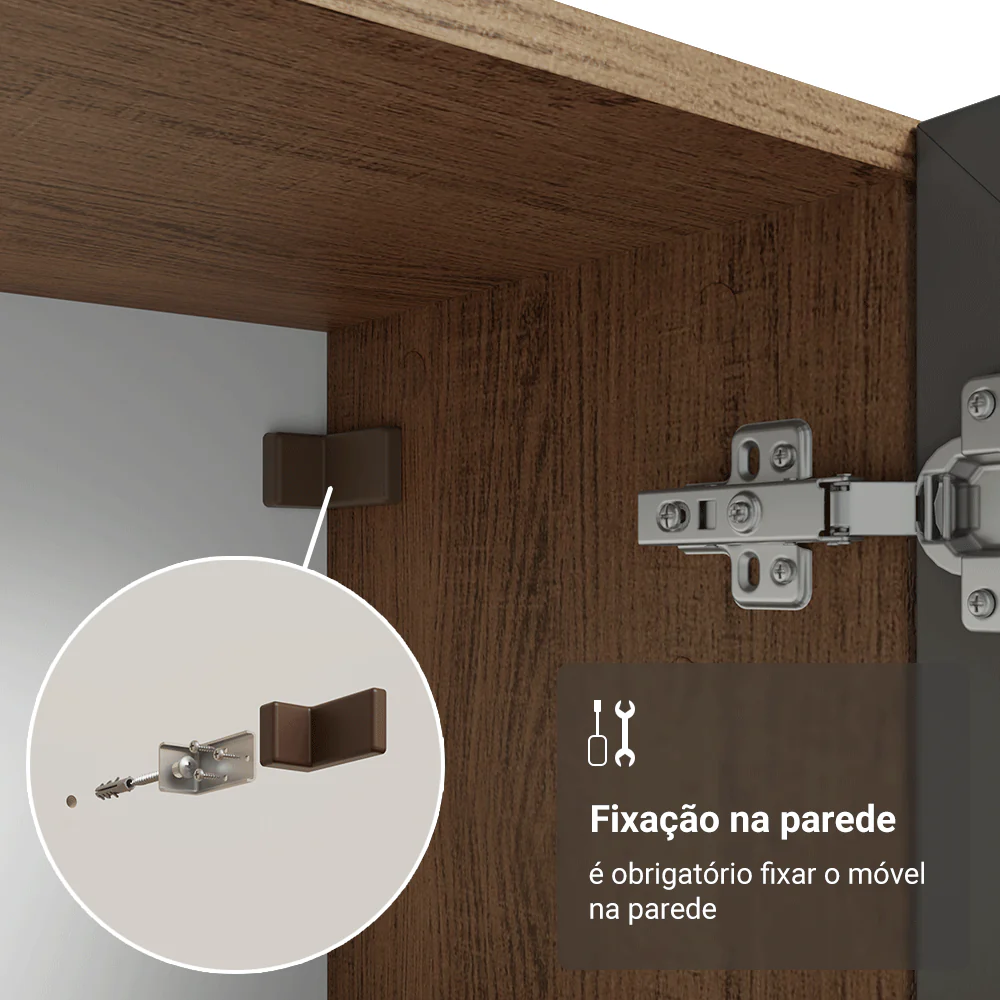Módulo Cristaleira 70 cm 2 Portas de Vidro Rustic/Cinza Vik Madesa - Image 7