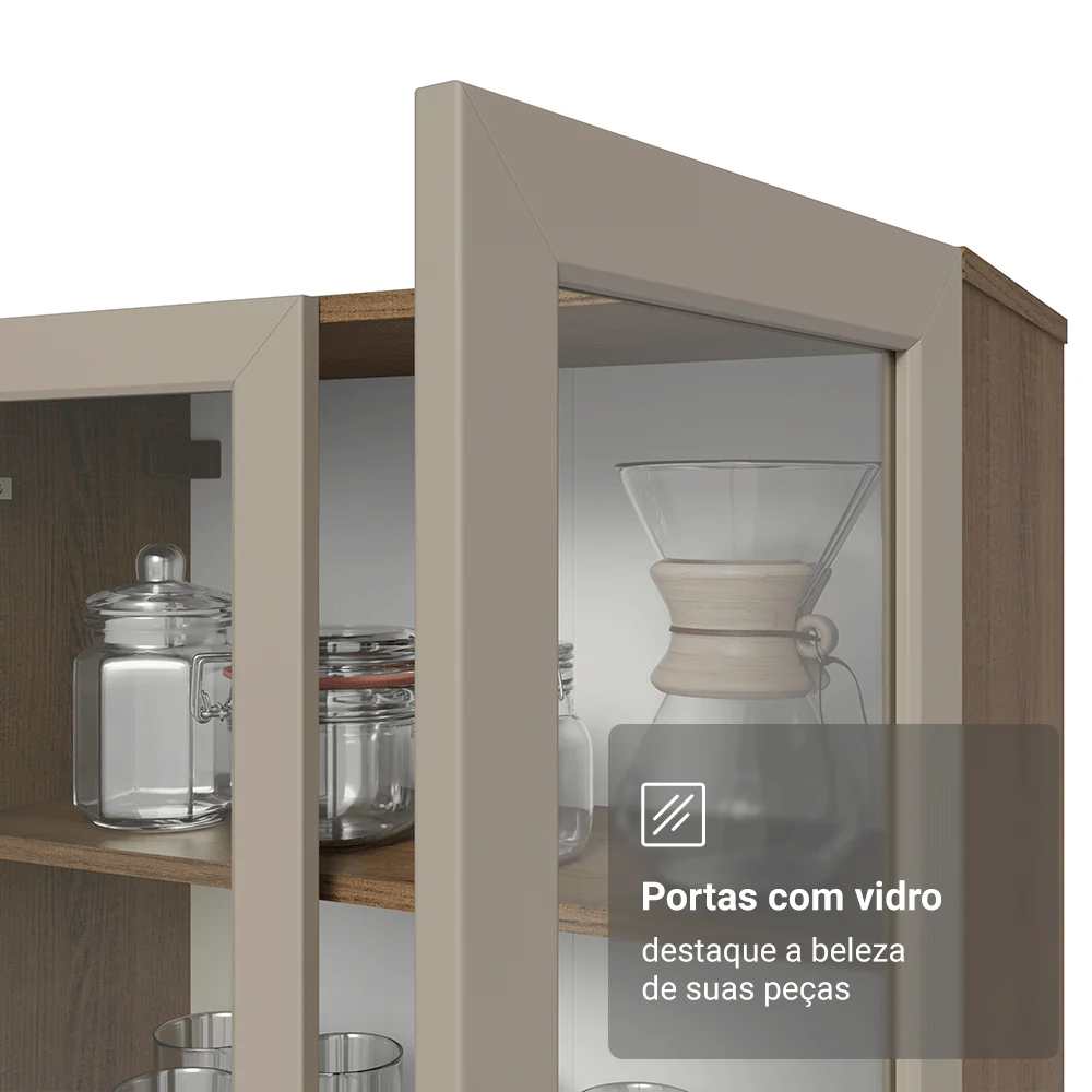 Módulo Cristaleira 70 cm 2 Portas de Vidro Rustic/Crema Vik Madesa - Image 9