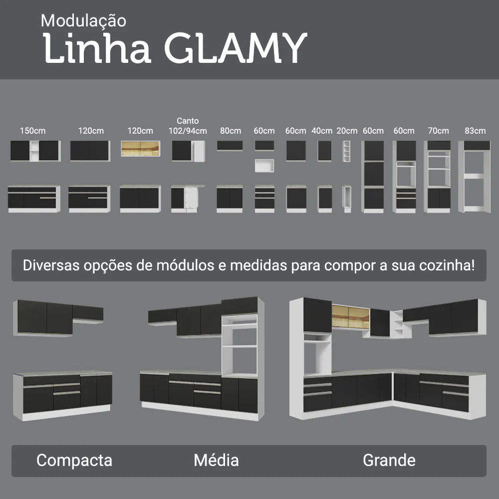 Paneleiro 40 x 60 cm 2 Portas e 2 Nichos Branco/Preto Glamy Madesa - Image 9